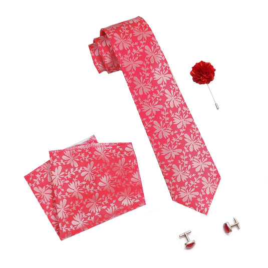 AXLONMen's Micro Polyester Casual Formal Floral Printed Necktie Set with Pocket Square, Brooch Pin and Cufflinks (Free Size)