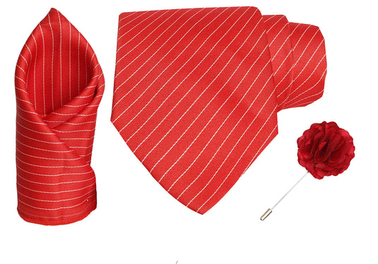 RIZORO Mens Plaid Stripped Silk Necktie Tie Gift Set With Pocket Square & Brooch Pin Formal Tie Set (S1RS, Free Size)