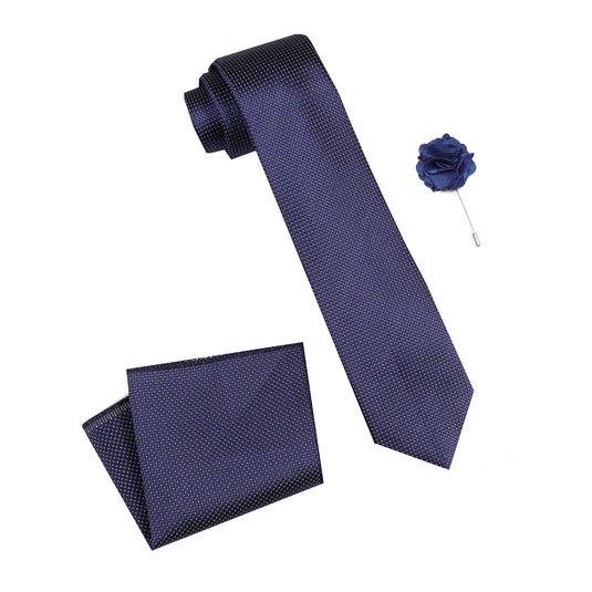 RIZORO Men Dotted Micro Fibre Necktie Gift Set With Pocket Square & Brooch Pin Formal Tie (Blue A13BLRS Free Size)