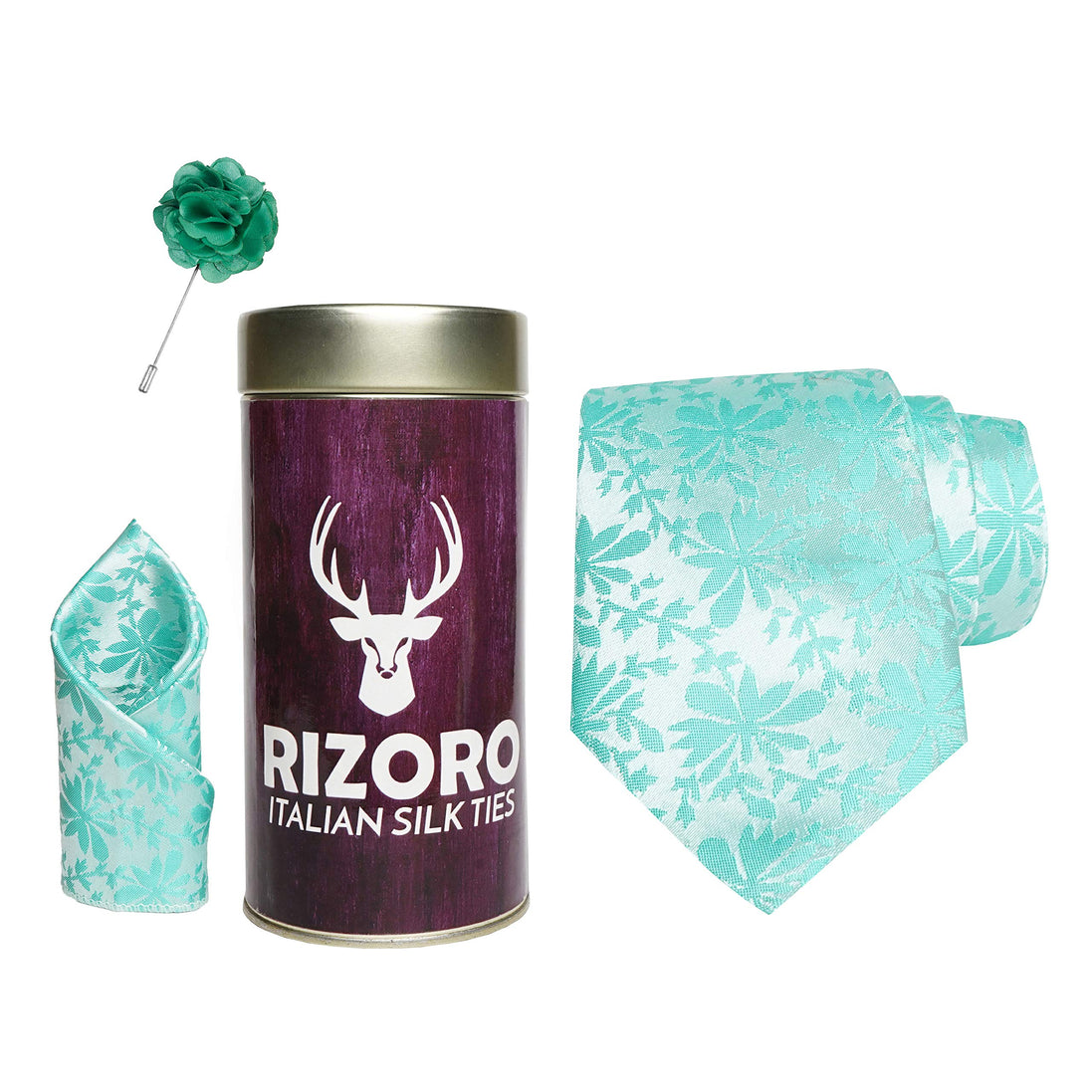 RIZORO Mens Plaid Pasiley Silk Necktie Gift Set With Pocket Square & Brooch Pin Formal Tie Combo (PUNRT, Free Size)