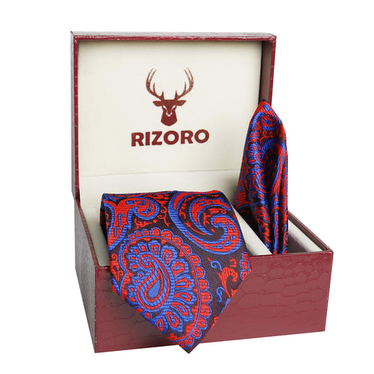 RIZORO Men Paisley Micro Fibre Necktie Gift Set With Pocket Square Cufflinks & Brooch Pin Formal Tie (Beige AMBM1BGRB Free Size)