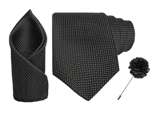 RIZORO Men Dotted Micro Fibre Necktie Gift Set With Pocket Square & Brooch Pin Formal Tie (Blue A13BLRS Free Size)