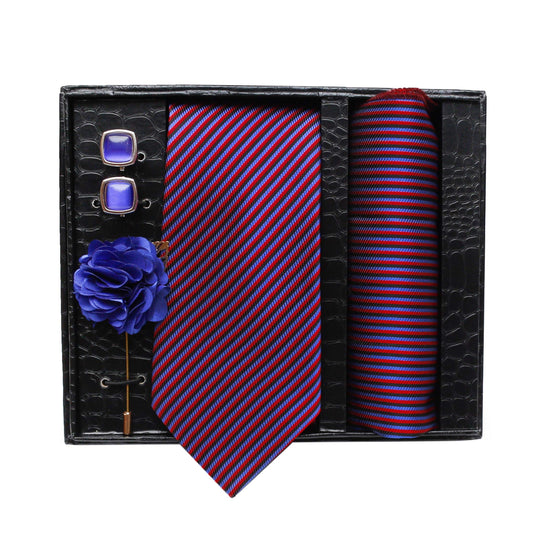 Axlon Men Formal/Casual Jacquard Neck Tie Pocket Square Accessory Gift Set with Cufflinks and Brooch Pin - Purple (Free Size)