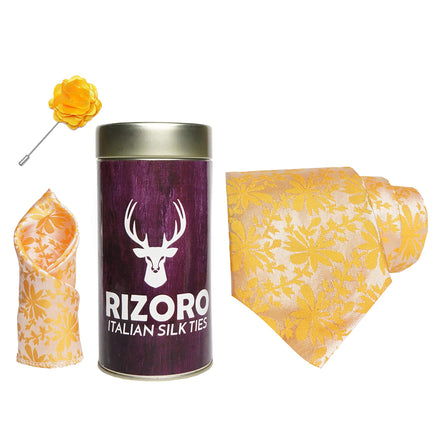 RIZORO Mens Plaid Pasiley Silk Necktie Gift Set With Pocket Square & Brooch Pin Formal Tie Combo (PUNRT, Free Size)