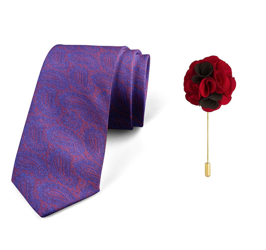 Axlon Men's Micro Polyester Paisley Necktie Set with Pocket Square and Brooch Pin (Purple, Free Size)