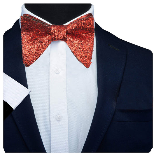 RIZORO Mens Oversize Butterfly Pretied Suede Sparkle Adjustablke Bow Tie For Men (Sparkle-Red)