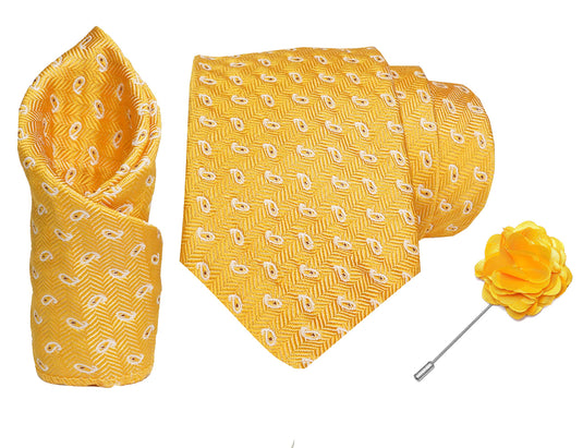 RIZORO Mens Plaid Pasiley Silk Necktie Tie Gift Set With Pocket Square & Brooch Pin Formal Tie Set (AMBICRS, Free Size)