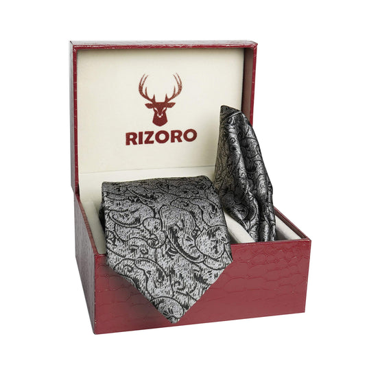 RIZORO Men Paisley Micro Fibre Necktie Gift Set With Pocket Square & Brooch Pin Formal Tie (Turquoise PARTRRS Free Size)