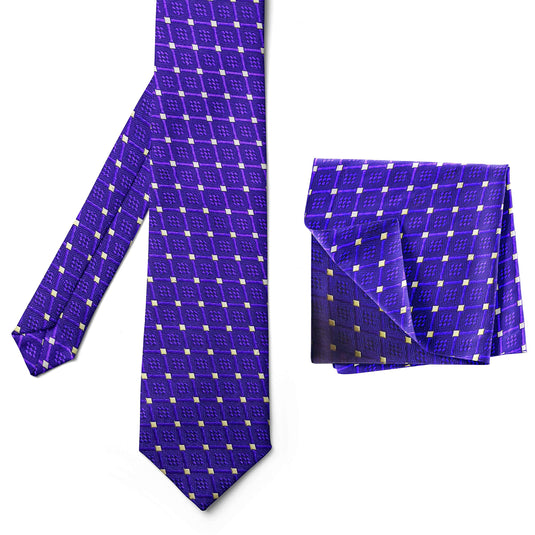 AXLON Men's Micro Polyester Printed Necktie Set with Pocket Square (Blue, Free Size)