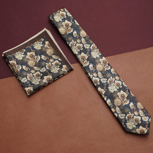 Axlon Mens Printed Silk Necktie Set With Panel Print Pocket Square Ties For Men Formal FDAX_PN1