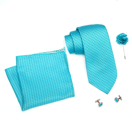 AXLONMens Plaid Dotted Silk Necktie Gift Set With Pocket Square Cufflinks & Brooch Pin Formal Tie With Leatherite Box (D1RX Free Size) | (Leather Gift Box) (Pack of 4)