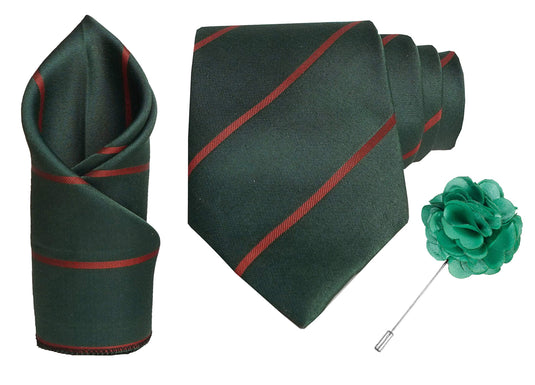 RIZORO Mens Plaid Stripped Silk Necktie Tie Gift Set With Pocket Square & Brooch Pin Formal Tie Set (S2RS, Free Size)