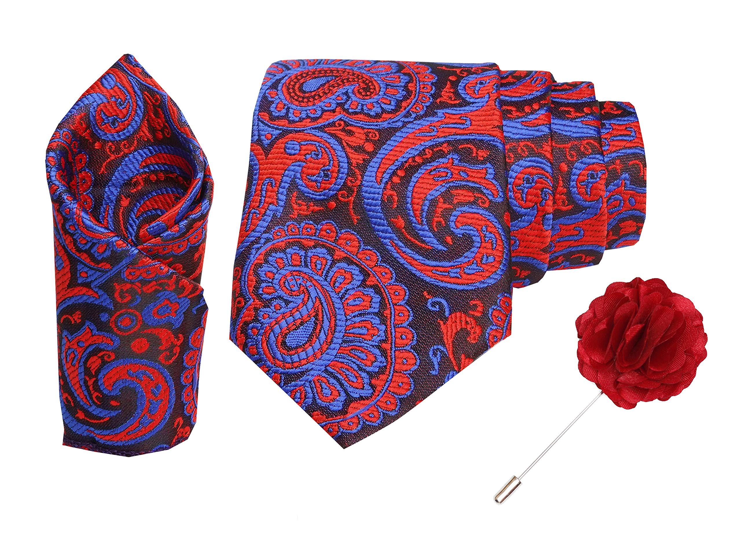 RIZORO Men Paisley Micro Fibre Necktie Gift Set With Pocket Square Cufflinks & Brooch Pin Formal Tie (Beige AMBM1BGRB Free Size)