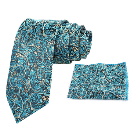 RIZORO Mens Printed Silk Necktie Gift Set With Pocket Square Formal Tie with Box (Free Size) | (Gift Box) (Pack of 2)
