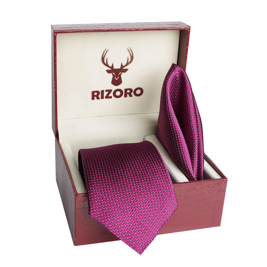 RIZORO Men Dotted Micro Fibre Necktie Gift Set With Pocket Square & Brooch Pin Formal Tie (Blue A13BLRS Free Size)