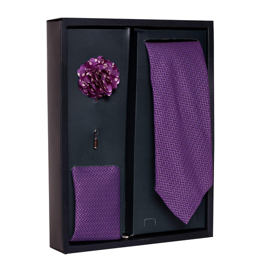 Axlon Men's Polyester Necktie Pocket Square Set, Brooch Pin and Cufflinks (Free Size, Purple)