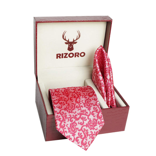 RIZORO Mens Plaid Pasiley Silk Necktie Gift Set With Pocket Square & Brooch Pin Formal Tie (AMBI6RS, Free Size)