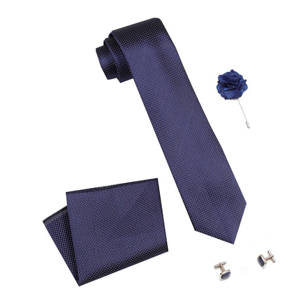 RIZORO Mens Plaid Dotted Silk Necktie Tie Gift Set With Pocket Square, Cufflinks & Brooch Pin Formal Tie With Leatherite Box (A10RB, Free Size)