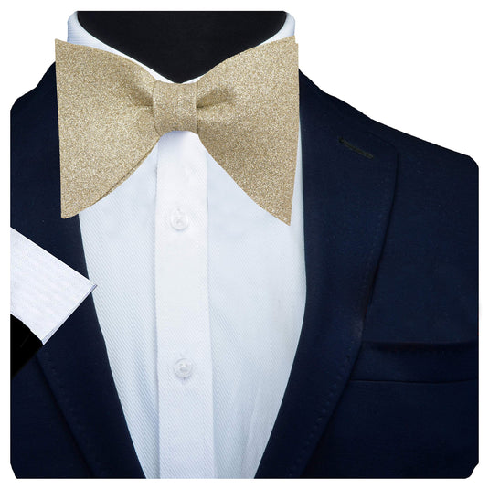 RIZORO Mens Oversize Butterfly Pretied Suede Sparkle Adjustablke Bow Tie For Men (Shimmer-Golden)