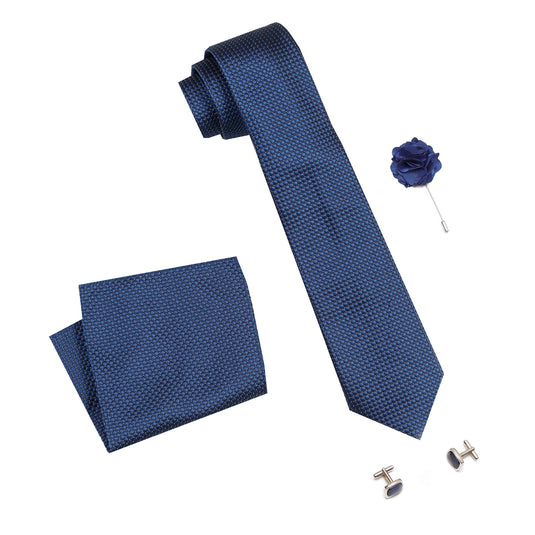 AXLON Men's Micro Polyester Casual Formal Dotted Necktie Set with Pocket Square, Brooch Pin and Cufflinks in Wooden Box (Free Size)