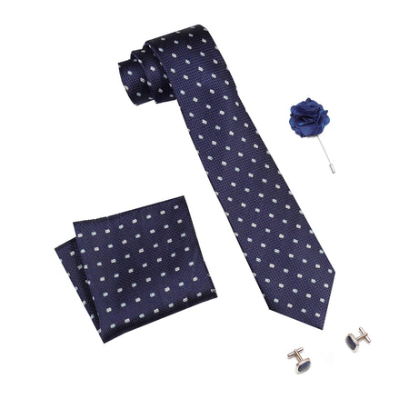 AXLO Men's Micro Polyester Necktie Set with Pocket Square, Brooch Pin and Cufflinks (Free Size)