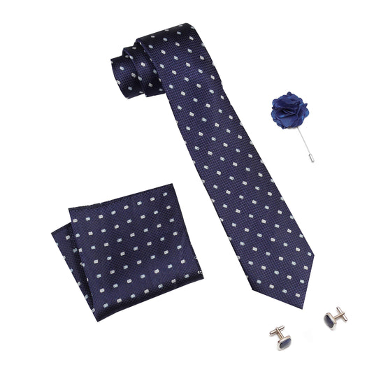 AXLON Men's Micro Polyester Casual Formal Necktie Set with Pocket Square, Brooch Pin and Cufflinks (Free Size)