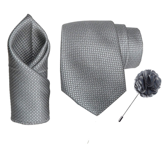 RIZORO Men Dotted Micro Fibre Necktie Gift Set With Pocket Square & Brooch Pin Formal Tie (Blue A13BLRS Free Size)