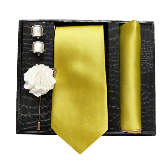 Axlon Men Formal/Casual Micro Silk Neck Tie Pocket Square Accessory Gift Set with Cufflinks and Brooch Pin