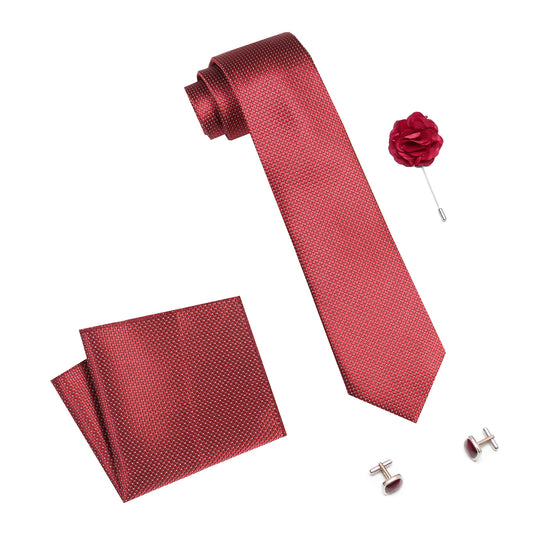 RIZORO Mens Plaid Dotted Silk Necktie Tie Gift Set With Pocket Square, Cufflinks & Brooch Pin Formal Tie With Leatherite Box (A10RB, Free Size)