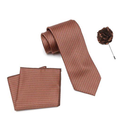 RIZORO Mens Plaid Stripped Silk Necktie Tie Gift Set With Pocket Square & Brooch Pin Formal Tie Set (S1RS, Free Size)