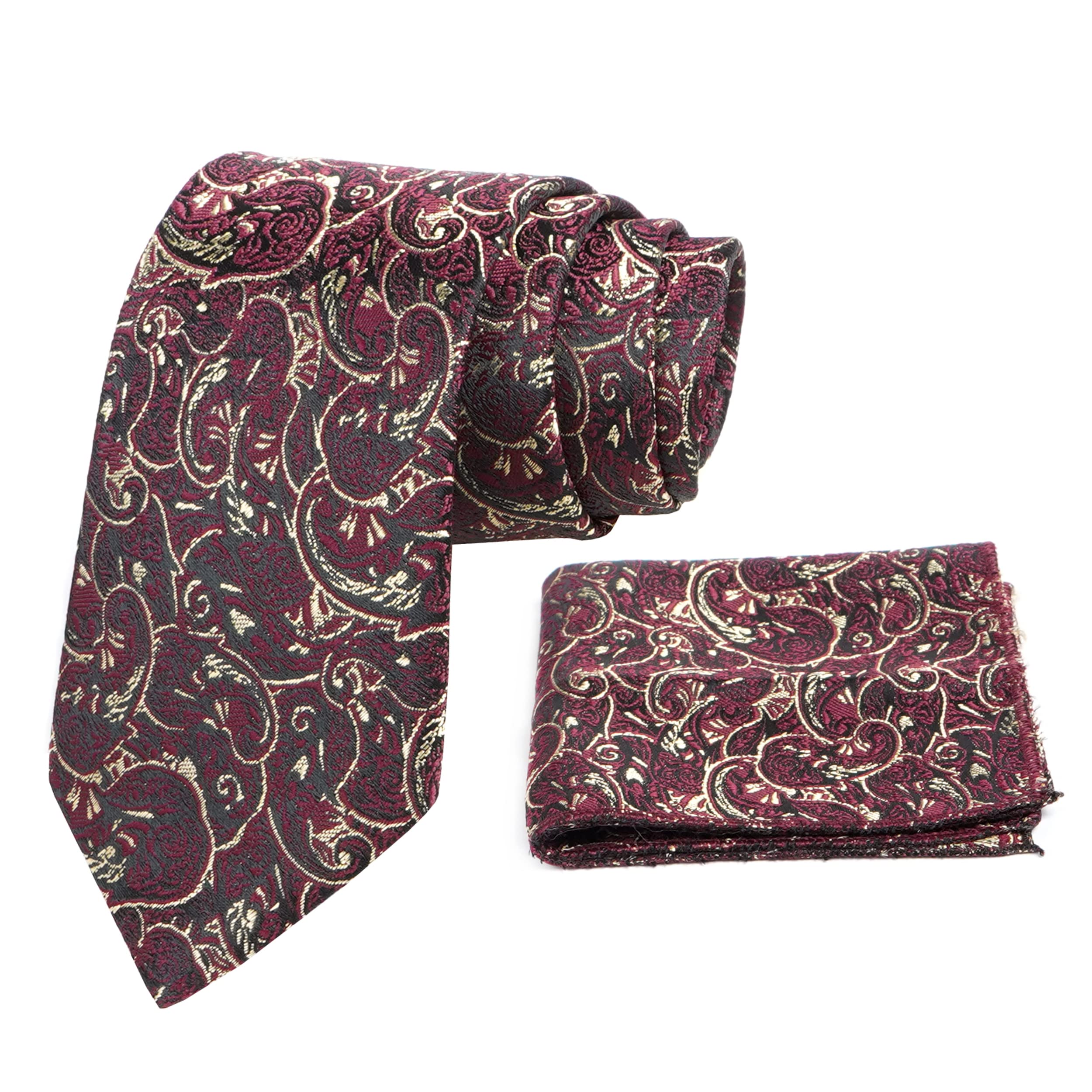 AXLON Mens Printed Silk Necktie Gift Set With Pocket Square Formal Tie with Box (Free Size) | (Gift Box) (Pack of 2)