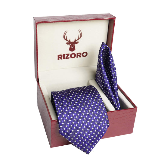 RIZORO Mens Plaid Dotted Silk Necktie Tie Gift Set With Pocket Square & Brooch Pin Formal Tie Set (A11RS, Free Size)