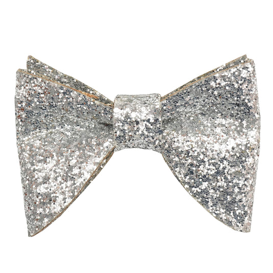 RIZORO Mens Oversize Butterfly Pretied Suede Sparkle Adjustablke Bow Tie For Men (Sparkle-Silver)
