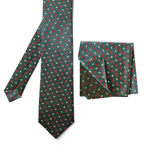 AXLONMen's Micro Polyester Printed Necktie Set with Pocket Square (Green, Free Size)