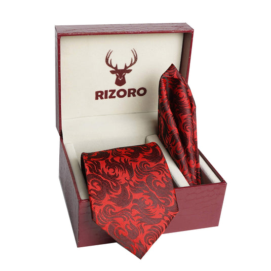 RIZORO Men Paisley Micro Fibre Necktie Gift Set With Pocket Square Cufflinks & Brooch Pin Formal Tie (Beige AMBM1BGRB Free Size)