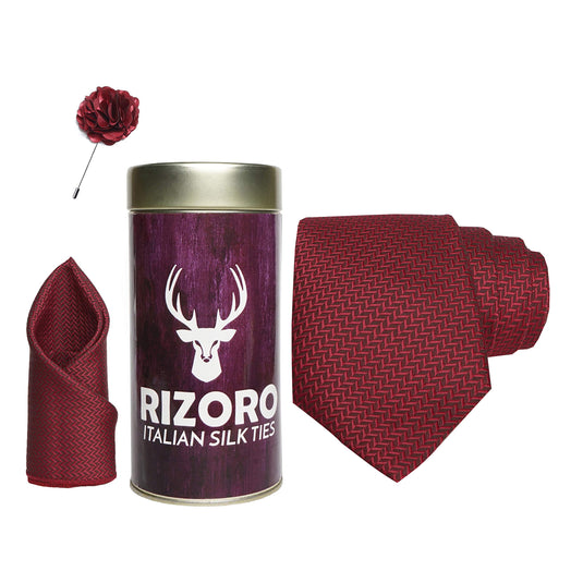 RIZORO Mens Plaid Micro Self Silk Necktie Gift Set With Pocket Square & Brooch Pin Formal Tie Combo (SIDIRT, Free Size)