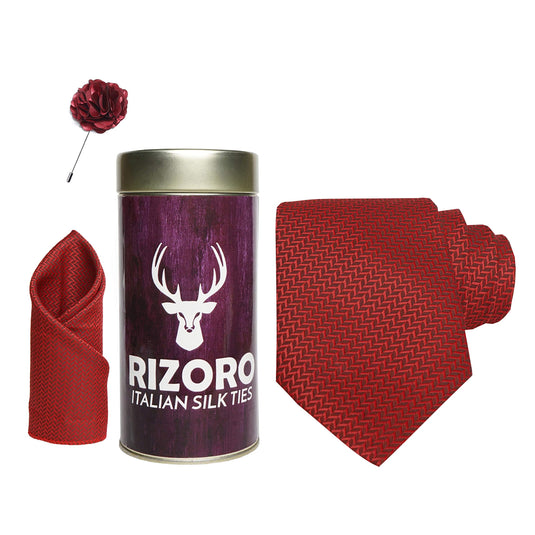 RIZORO Mens Plaid Micro Self Silk Necktie Gift Set With Pocket Square & Brooch Pin Formal Tie Combo (SIDIRT, Free Size)