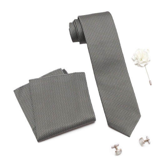 RIZORO Mens Plaid Micro Self Silk Necktie Tie Gift Set With Pocket Square, Cufflinks & Brooch Pin Formal Tie With Leatherite Box (SIDIRB, Free Size)