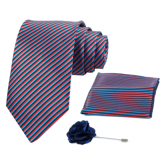 Axlon Mens Plaid Micro Self Silk Necktie Gift Set With Pocket Square & Brooch Pin Tie for Men Formal Tie Set with Box (Pack of 3) (Blue, 2022AX_40)