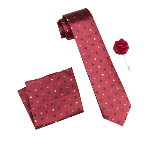 RIZORO Mens Plaid Dotted Silk Necktie Tie Gift Set With Pocket Square & Brooch Pin Formal Tie Set (4D3RS, Free Size)