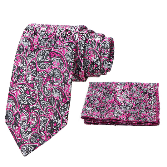 RIZORO Mens Printed Silk Necktie Gift Set With Pocket Square Formal Tie with Box (Free Size) | (Gift Box) (Pack of 2)