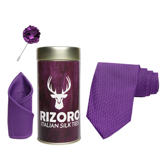 RIZORO Mens Plaid Micro Self Silk Necktie Gift Set With Pocket Square & Brooch Pin Formal Tie Combo (SIDIRT, Free Size)