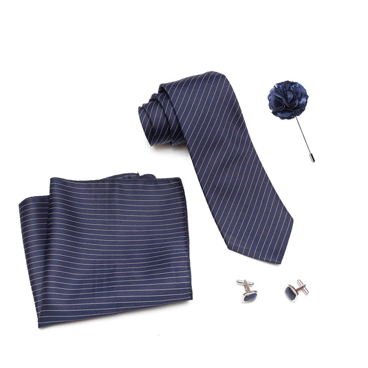 Axlon Men Formal/Casual Weaved Polyester Neck Tie Pocket Square Accessory Gift Set with Cufflinks and Brooch Pin - Blue (Free Size, ltr_800)