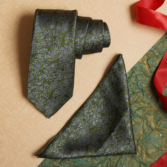 AXLON Mens Printed Silk Necktie Gift Set With Pocket Square Formal Tie with Box (Free Size) | (Gift Box) (Pack of 2)