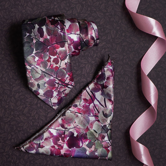 Rizoro Mens Printed Silk Necktie Gift Set With Pocket Square Formal Tie with Box (Pink, Free Size) | (Gift Box) (Pack of 2)