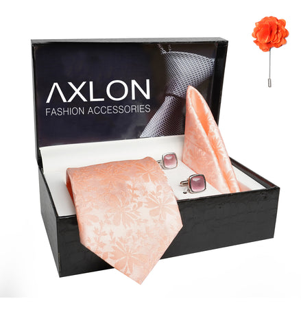 Axlon Mens Plaid Paisley Silk Necktie Gift Set With Pocket Square Cufflinks & Brooch Pin Tie For Men Formal With Leatherite Box