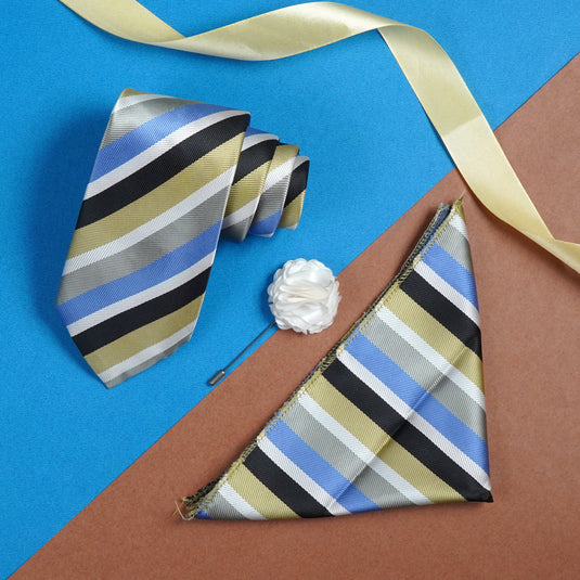 Axlon Mens Plaid Micro Self Silk Necktie Gift Set With Pocket Square & Brooch Pin Tie for Men Formal Tie Set with Box