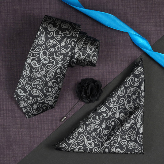 Axlon Mens Plaid Micro Self Silk Necktie Gift Set With Pocket Square & Brooch Pin Tie for Men Formal Tie Set with Box