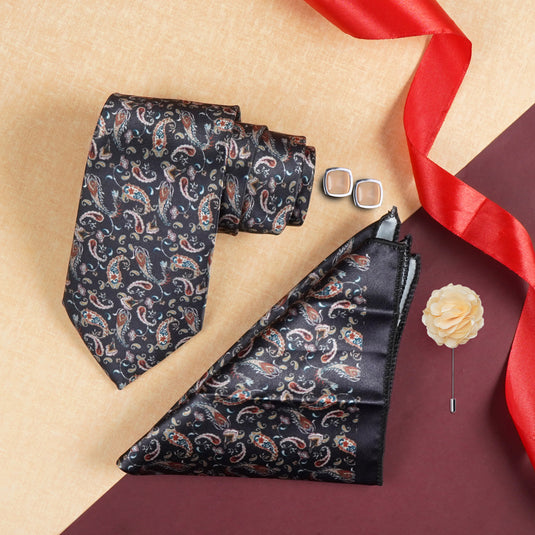 Axlon Mens Plaid Micro Self Silk Necktie Gift Set With Pocket Square Cufflinks & Brooch Pin Tie for Men Formal Tie Set with Box