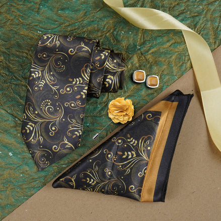 Axlon Mens Plaid Micro Self Silk Necktie Gift Set With Pocket Square Cufflinks & Brooch Pin Tie for Men Formal Tie Set with Box